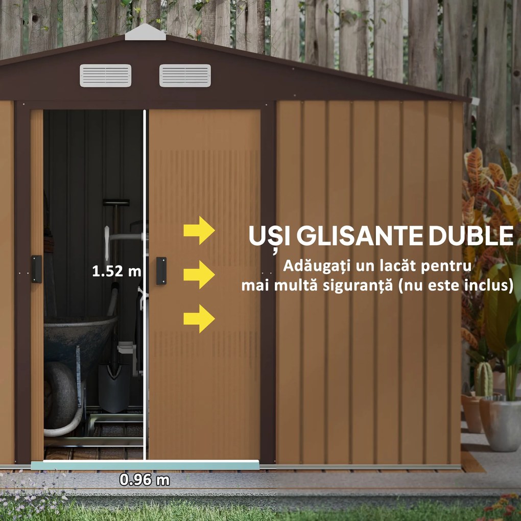 Outsunny casuta ustensile, magazie de gradina, sopron pentru unelte de exterior 277x195x192cm, Maro | Aosom Romania