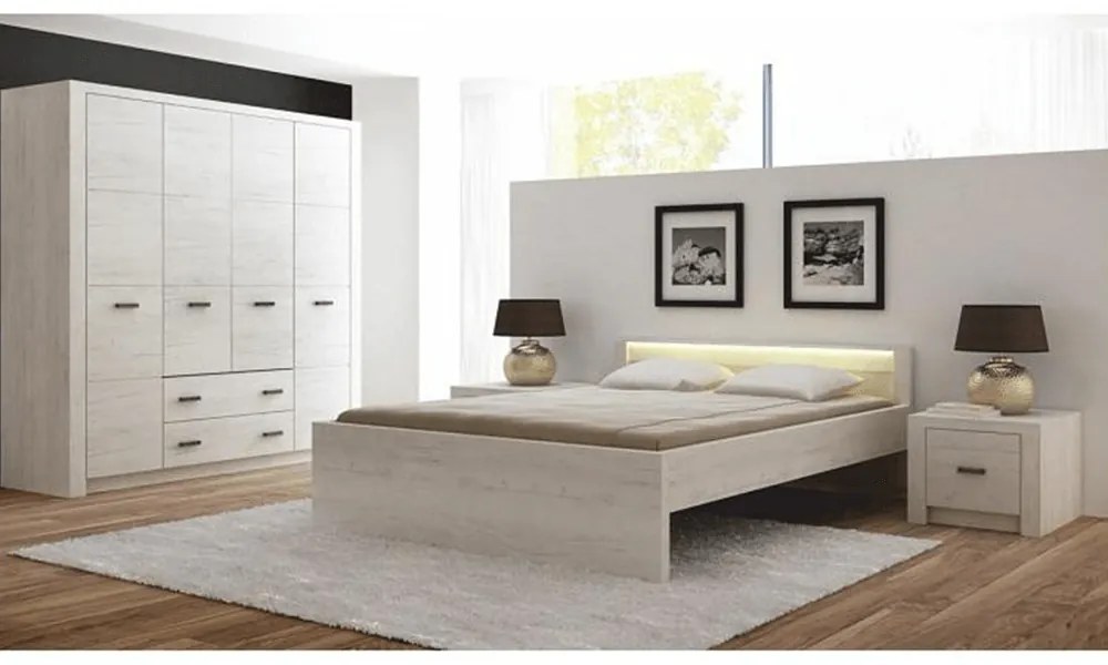 Set dormitor INFINITY frasin alb dulap, pat, 2 noptiere