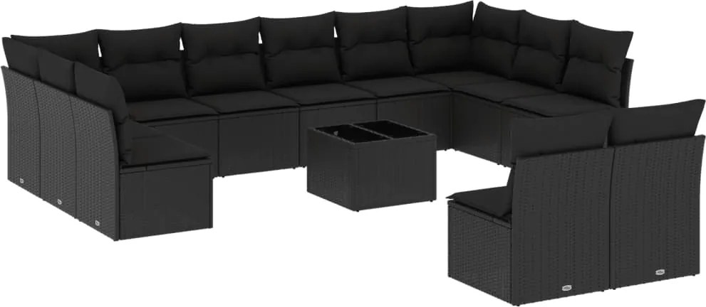 vidaXL Set mobilier de grădină cu perne, 13 piese, negru, poliratan