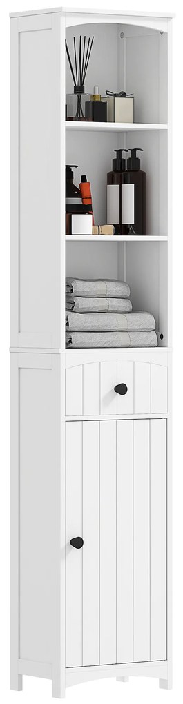 HOMCOM Şifonier de baie cu 3 rafturi, 1 sertar, solid, MDF, Alb | Aosom Romania