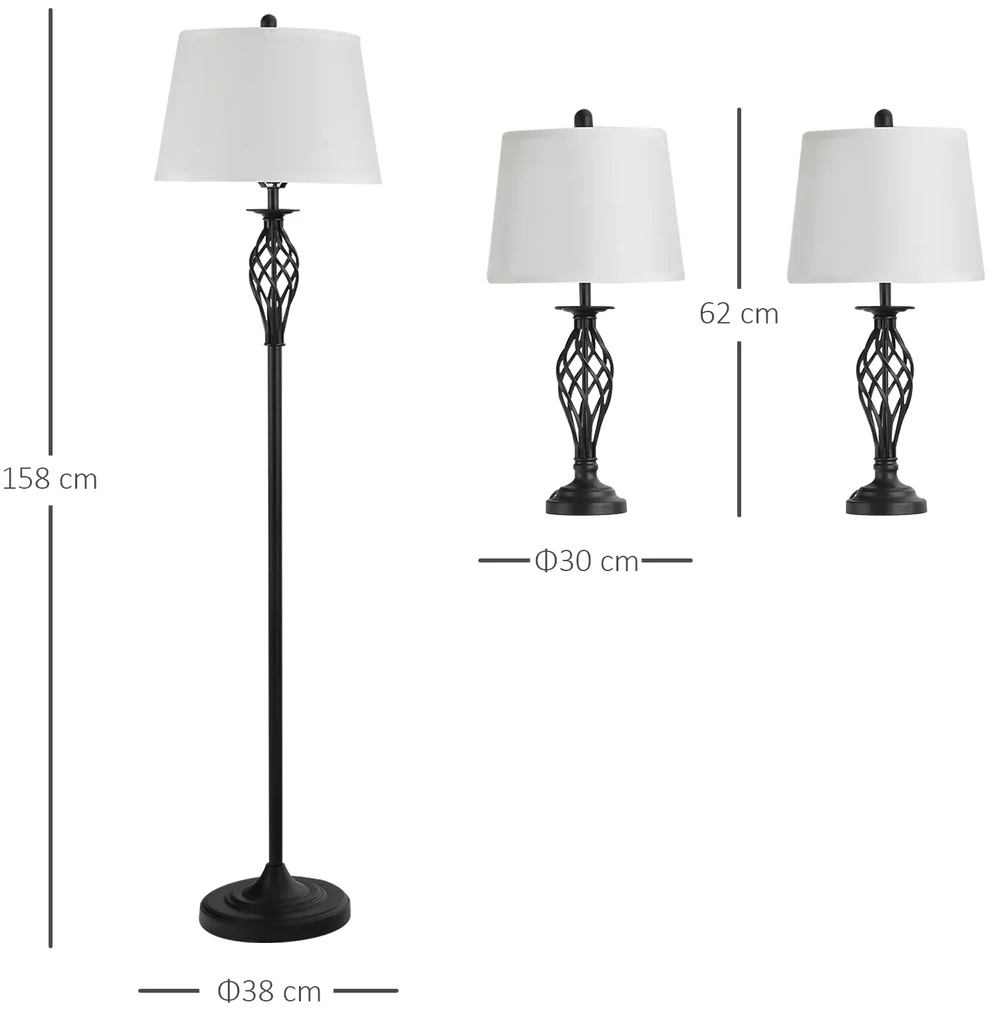 HOMCOM Set 3 Lampi pentru Interior (2 de Masa si 1 de Podea), Design Modern, pentru Living sau Dormitor | Aosom Romania