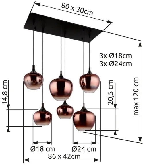 Globo 15548-6HG - Lustru suspendat MAXY pe cablu, 6xE27/40W/230V, finisaj cupru