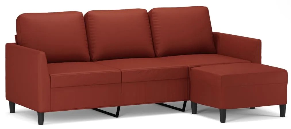 3153501 vidaXL Canapea cu 3 locuri și taburet, roșu vin 180 cm piele ecologică