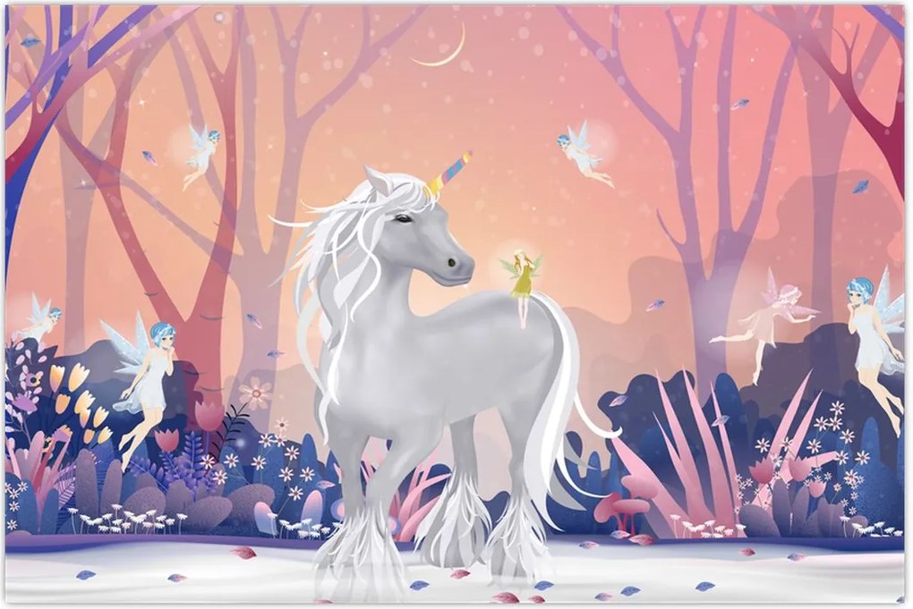 Tablou - Unicorn în pădurea fermecată (90x60 cm)