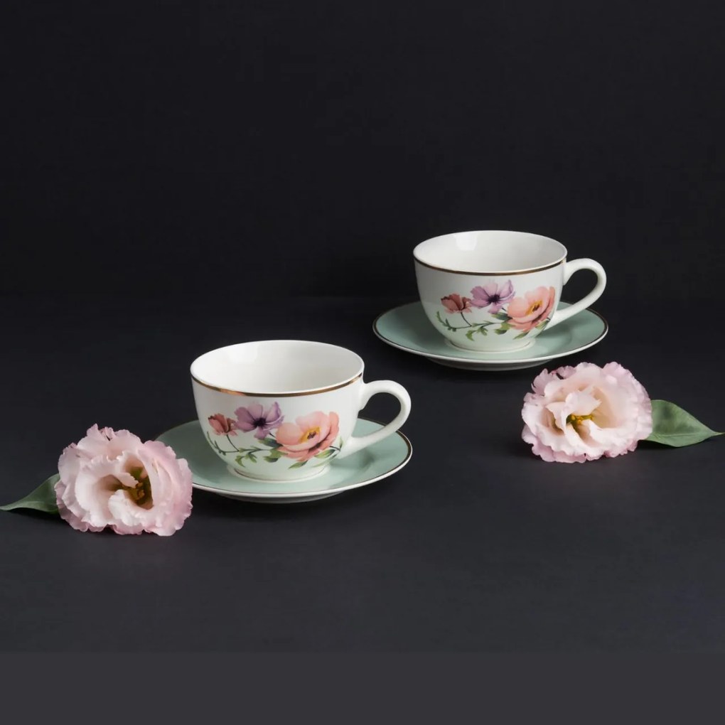 Set servire ceai sau cafea, 12 piese, 6 persoane, Flores