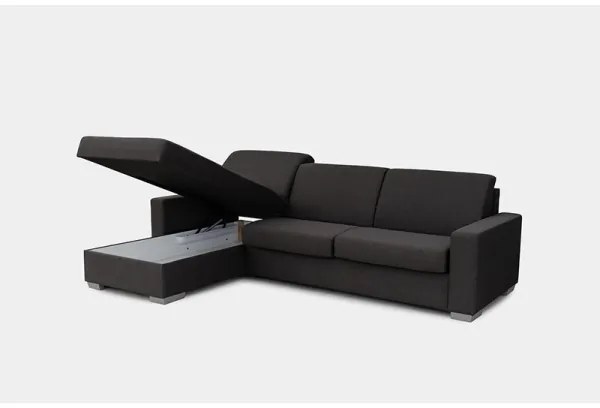 Canapea colțar extensibilă LEKA stânga, maro, cu spațiu depozitare, pentru dormi