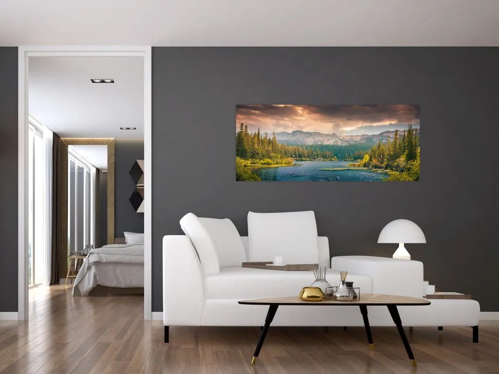 Tablou cu râu montan și munți (120x50 cm)