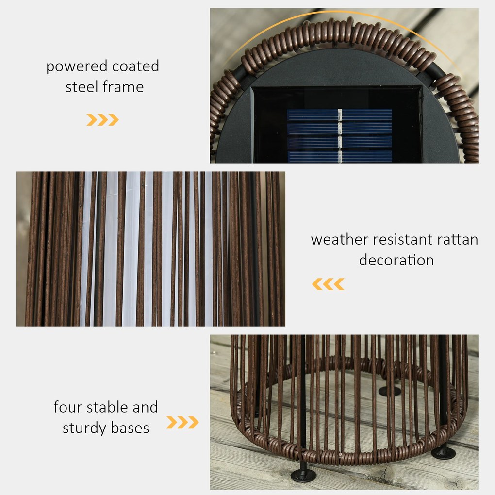 Outsunny Lanternă Solară de Grădină cu Panou de Încărcare, Lampă solară de Exterior din Metal și Ratan, Ø21.5x61 cm, Maro | Aosom Romania