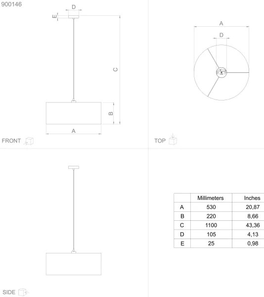 Lustră pe cablu ZARAGOZA 1xE27/40W/230V d. 53 cm Eglo 900146