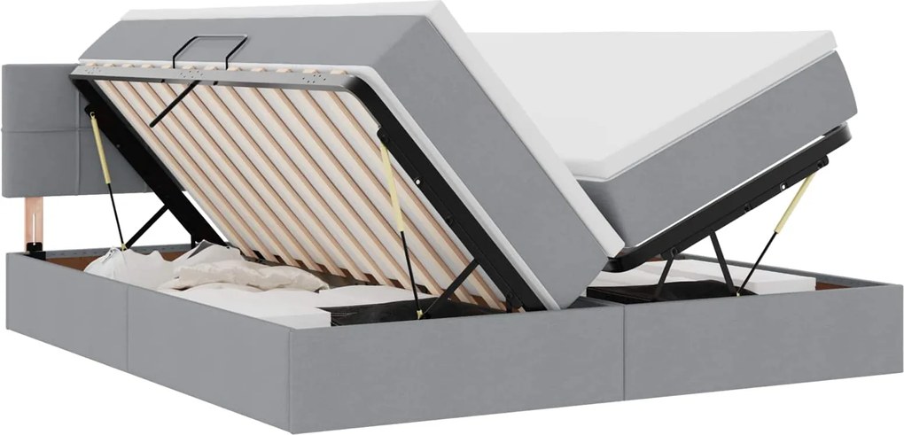 vidaXL Pat cu storage Gri deschis 200 x 200 cm Piele artificială