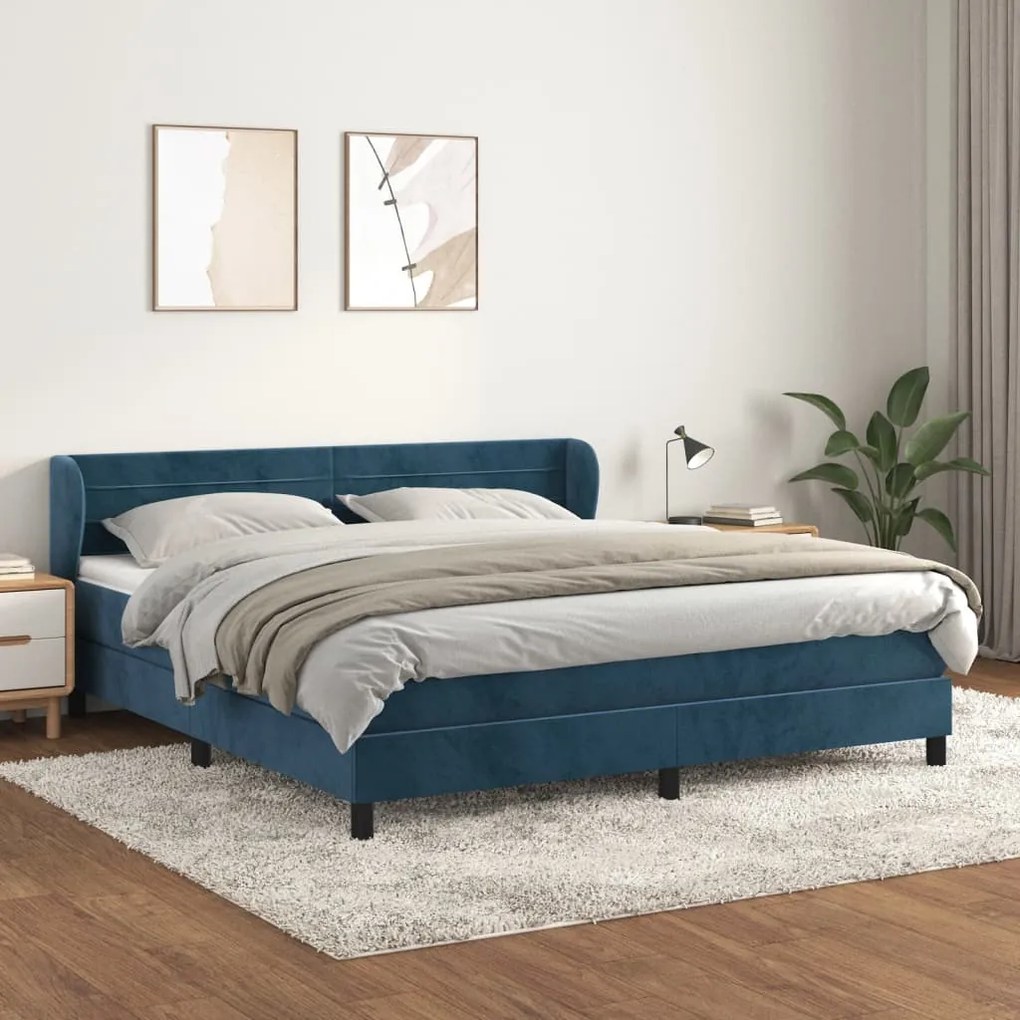 vidaXL Pat box spring cu saltea, albastru închis, 160x200 cm, catifea