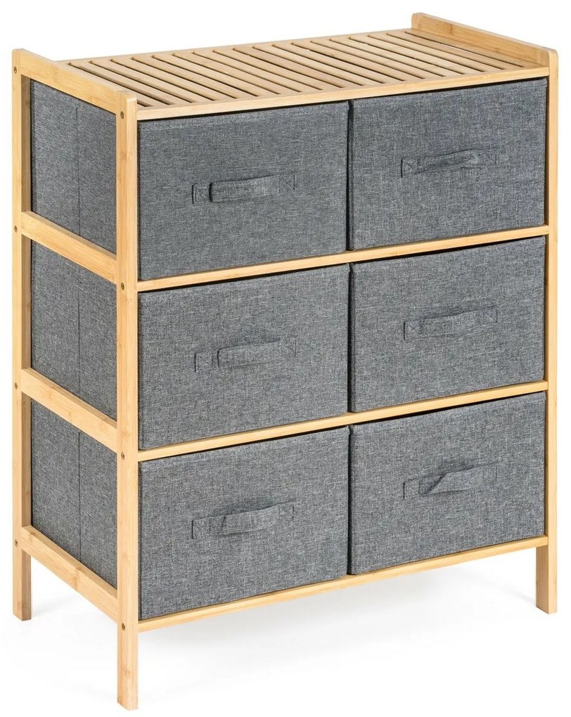 Raft din bambus cu coșuri G21, 3 rafturi, gri, 3 etaje