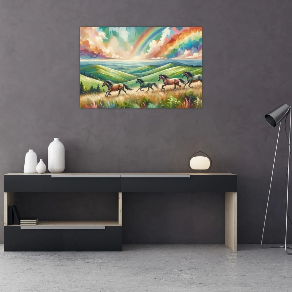 Tablou – Cai galopând prin peisaj (90x60 cm)