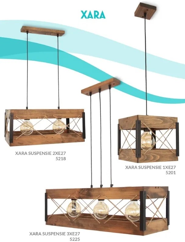 Lustra suspendata rustica fabricata manual din lemn Xara
