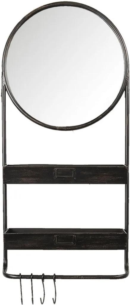 Oglinda de perete cu 2 polite si 4 agatatori din fier negru 38 cm x 12 cm x 89 h