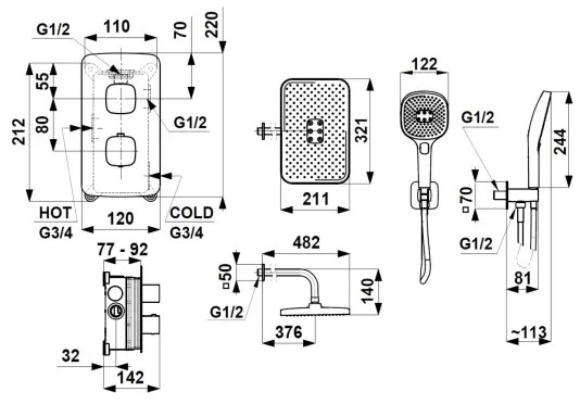 KFA Armatura MALAGA 5759-501-81 - Set de duș cu baterie termostatică încastrată, negru