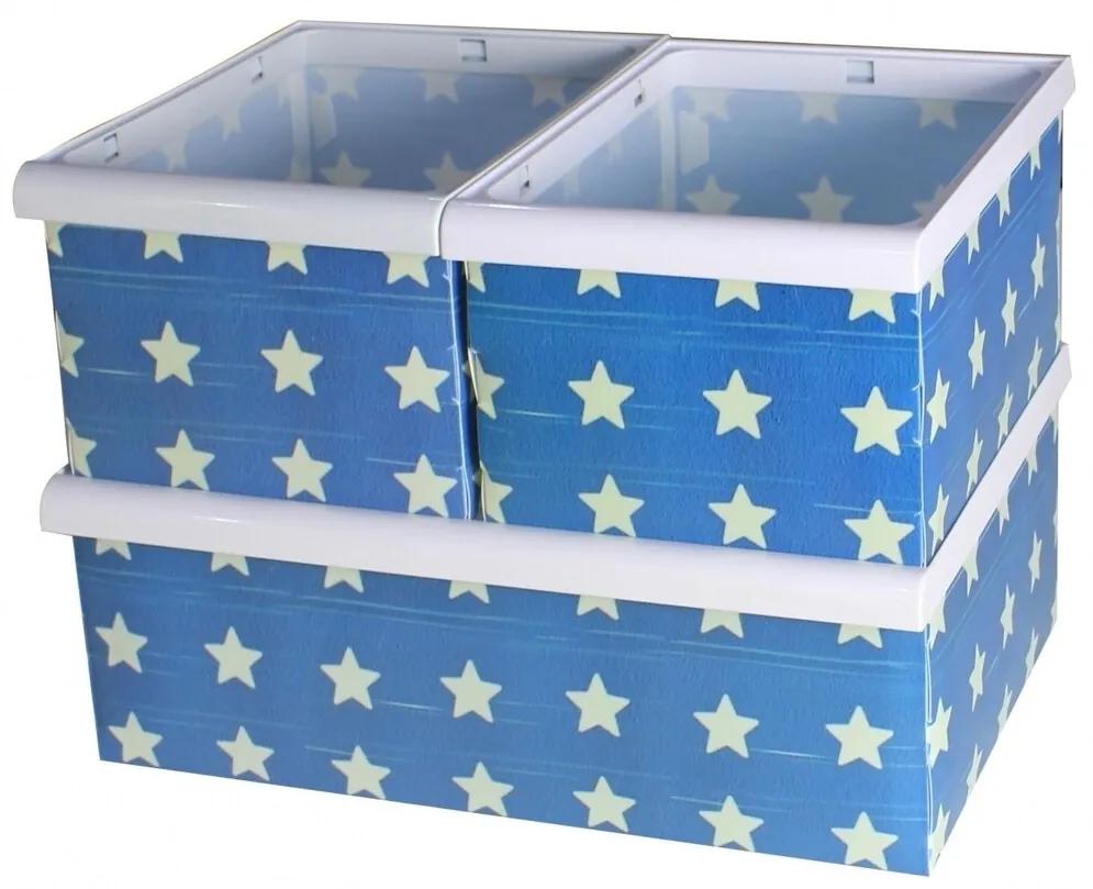 Set 3 cutii de depozitare Stars, Jocca, plastic, alb/albastru