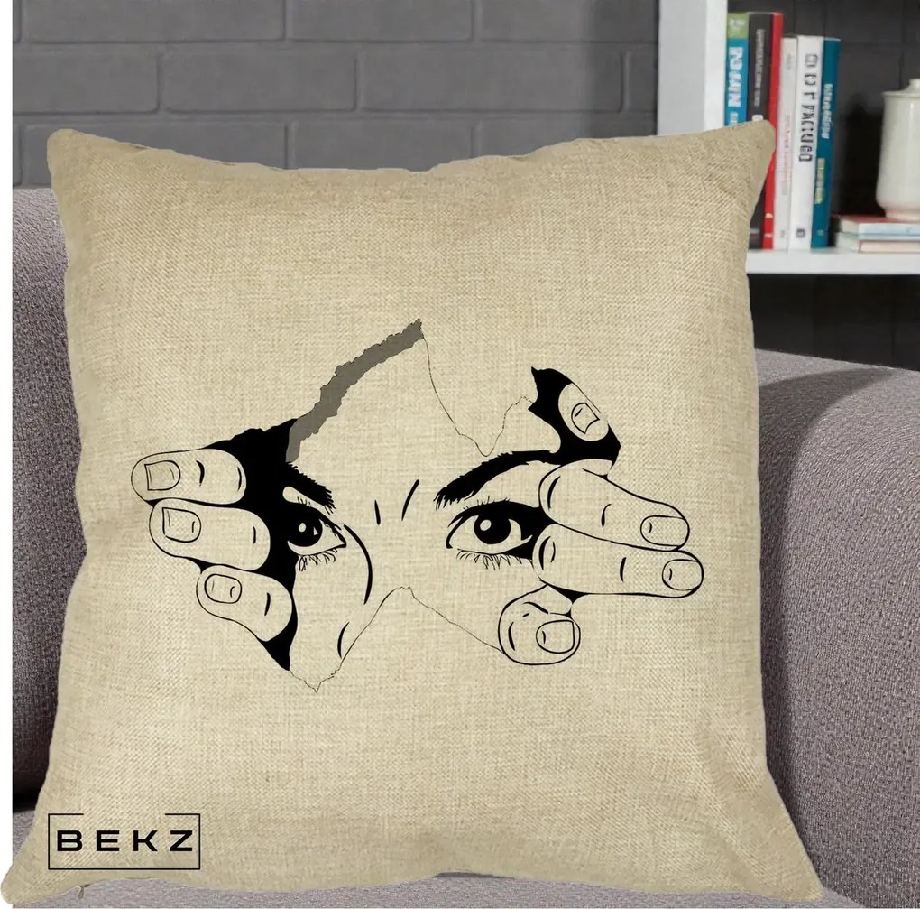 Perna Decorativa Ochi care Rup Suprafata, 40x40 cm, Crem, Husa Detasabila, Perna Inclusa, BEKZ®