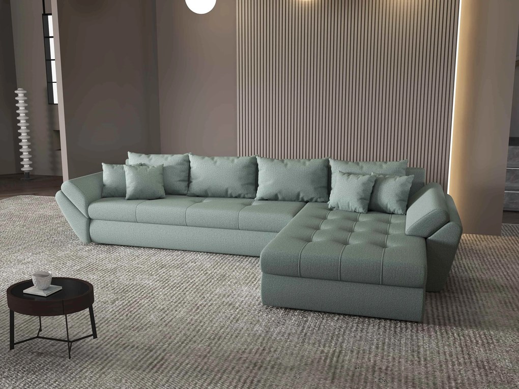 Colțar extensibil dumonde cu ladă de depozitare si sezut confortabil din spuma high-density, Loana XL Enjoy Mint II 335x185 cm