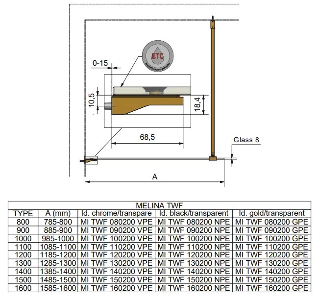 Paravan de dus fix, 120x200 cm, sticla securizata 8 mm, profil crom, Roth Melina 1200x2000 mm, Crom