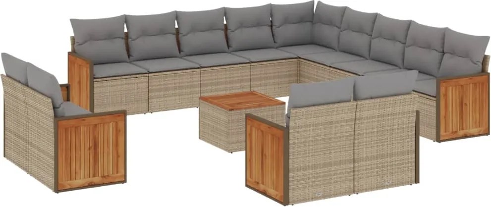 vidaXL Set canapele de grădină, 14 piese, cu perne, bej, poliratan