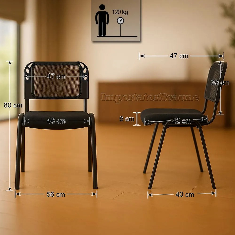 Scaun conferință negru HRC 600 din mesh respirabil cu cadru metalic stivuibil