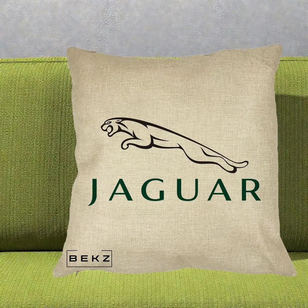Perna Personalizata cu emblema Jaguar, 40x40 cm, Crem, Husa Detasabila, Perna Inclusa, BEKZ®