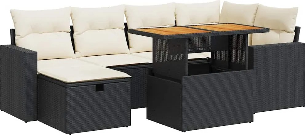 vidaXL Set mobilier grădină perne 8 piese negru, poliratan/lemn acacia