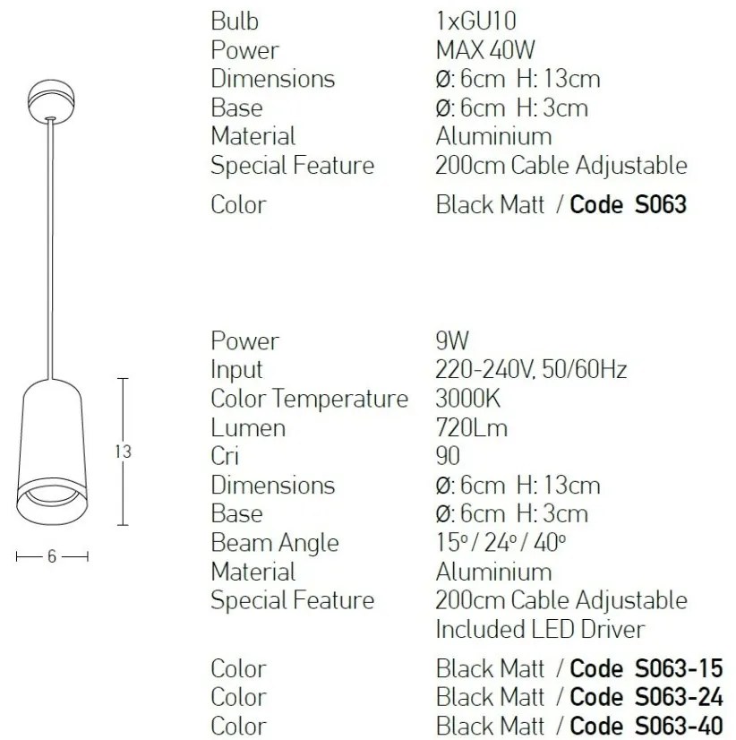 Pendul LED design modern Nailu 40 negru