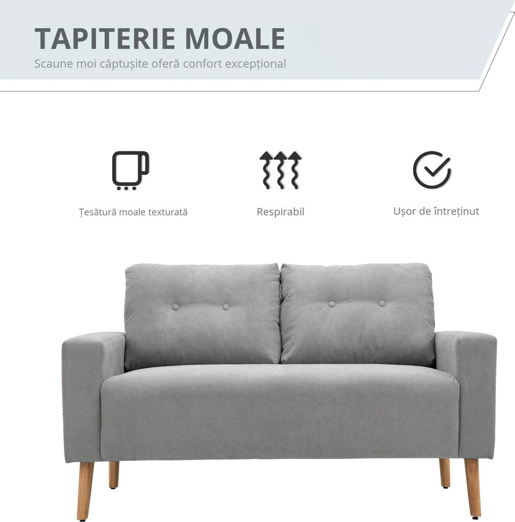 HOMCOM Canapea Compacta 2 Locuri Design Modern, Spate Matlasat, Gri | Aosom Romania