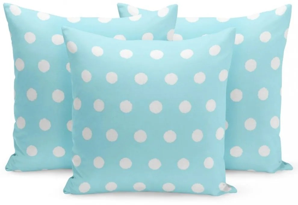 Față de pernă in turcoaz cu buline albe 45x45 cm