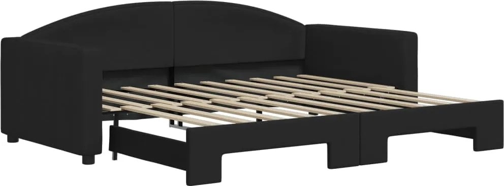 vidaXL Pat de zi cu extensie, negru, 90x190 cm, textil