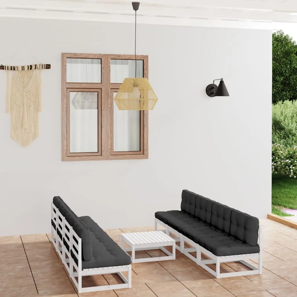 3076405 vidaXL Set mobilier de grădină cu perne, 9 piese, lemn masiv de pin