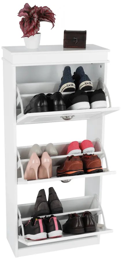 Pantofar, 3 compartimente, alb, mdf alb