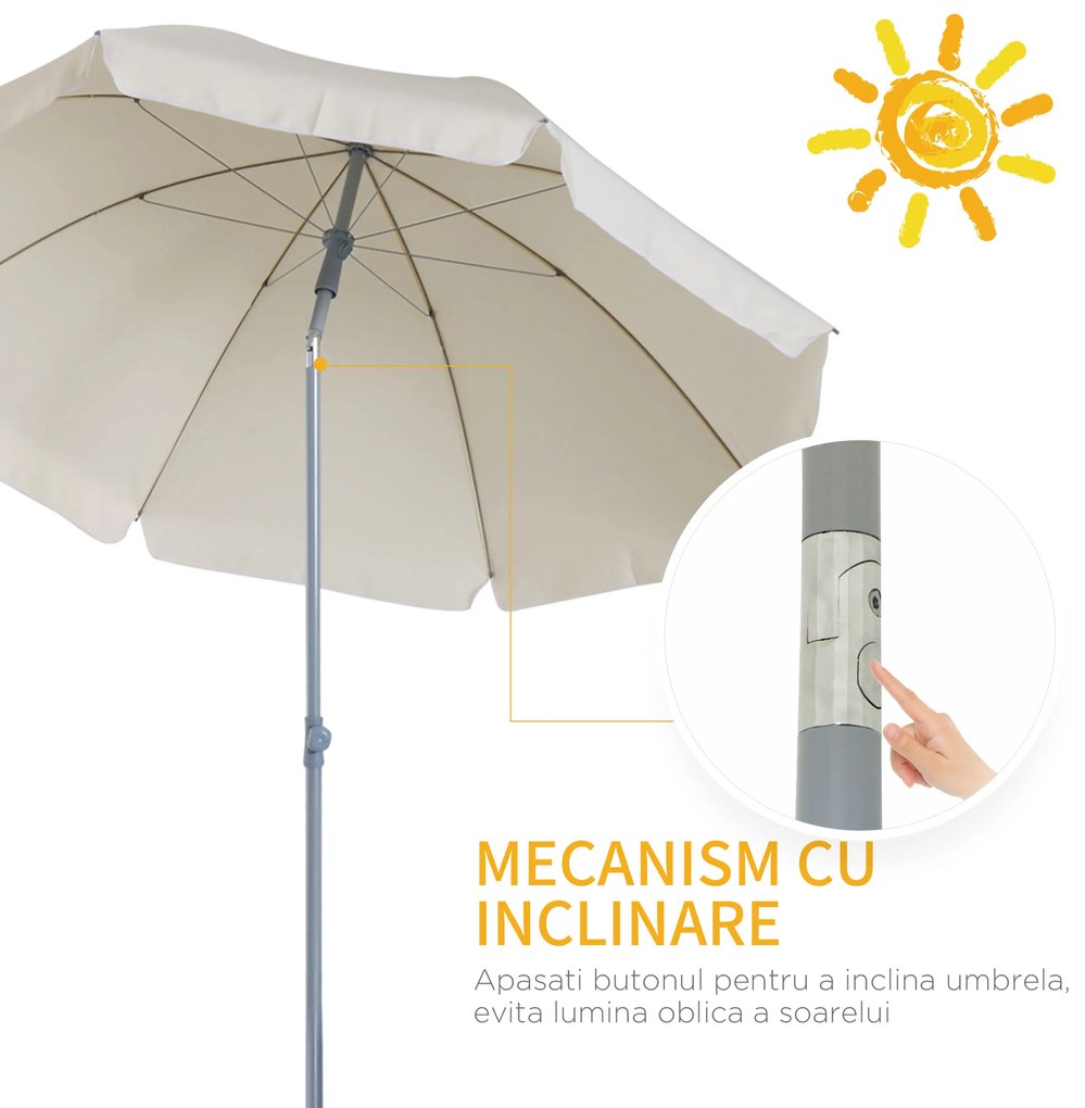 Outsunny Umbrelă de Grădină cu Acoperiș Reglabil, Φ220cm, Crem Alb | Aosom Romania