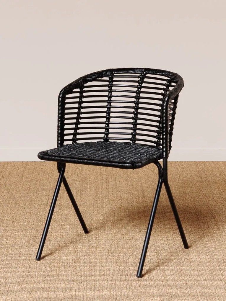 Scaun dining, negru, din rattan, Panama
