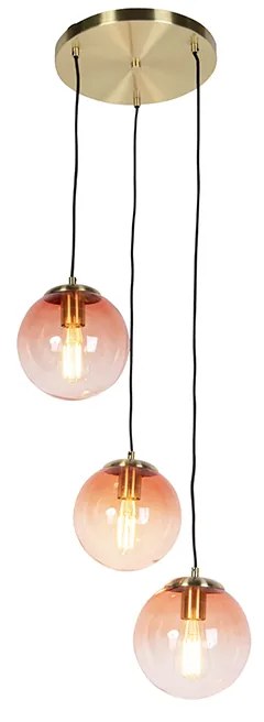 Lampă suspendată Art Deco din alamă 45 cm 3-roz deschis - Pallon