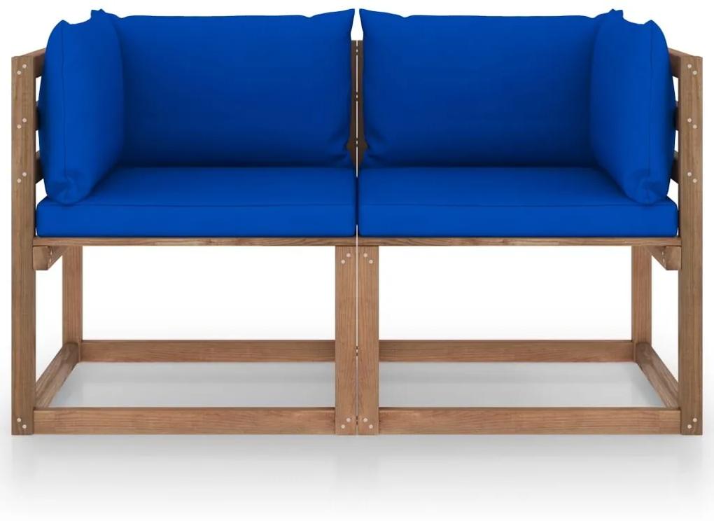 Canapea din paleti de gradina 2 locuri perne albastre, lemn pin