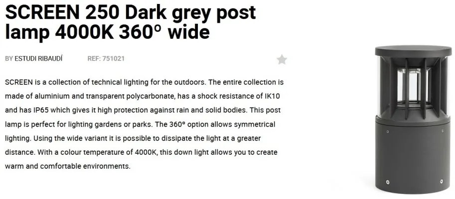 Mini Stalp LED iluminat exterior simetric 360º wide IP65 SCREEN 25cm 4000K