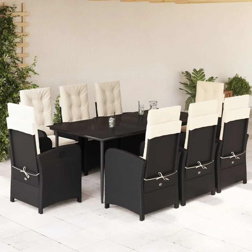 vidaXL Set mobilier de grădină cu perne, 9 piese, negru, poliratan