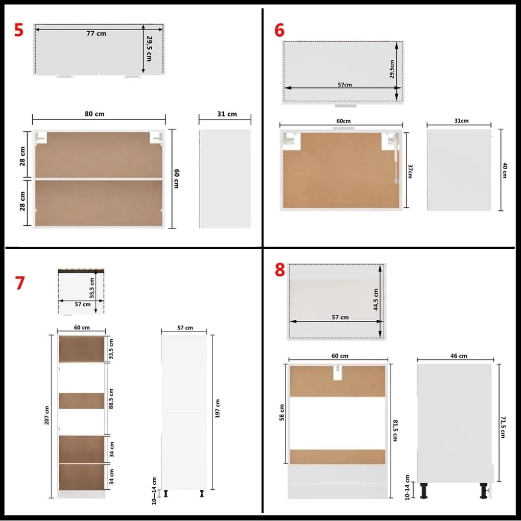 Set dulapuri de bucatarie, 14 piese, alb, PAL fara blat de lucru, 14