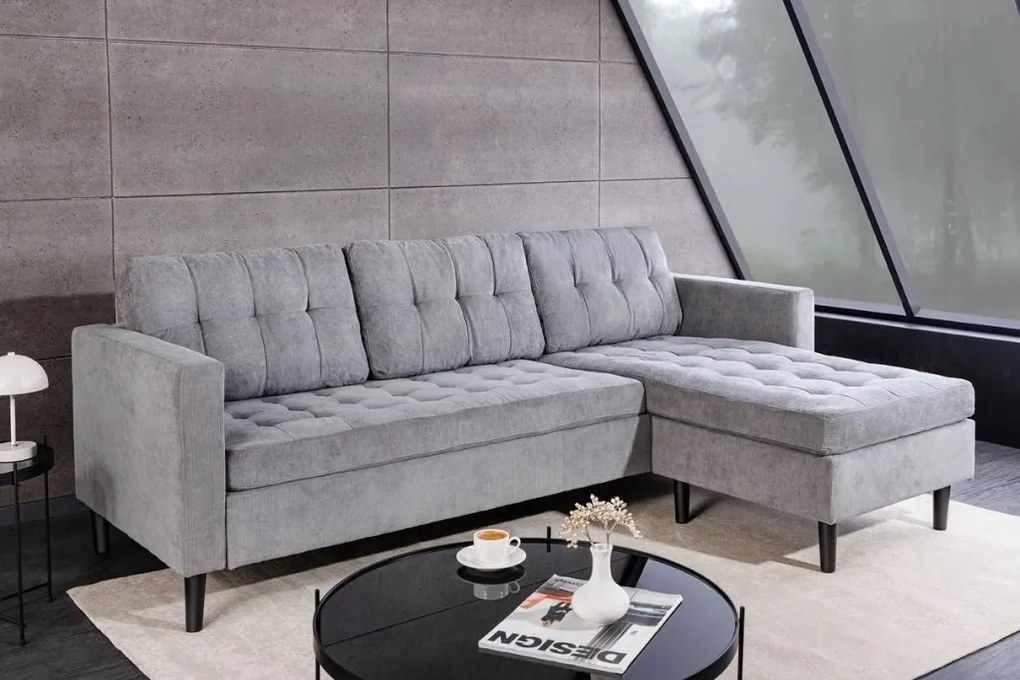 Coltar modern, Catifea raiata, Gri, STOCKHOLM 220cm