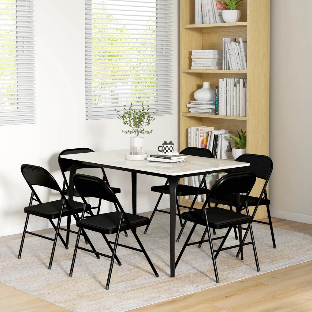 HOMCOM Set 6 Scaune Pliabile, Scaune Moderne cu Perne din Poliester pentru Acasă și Birou, 45x46x78 cm, Negru | Aosom Romania