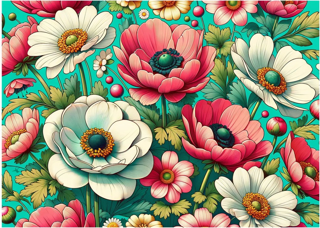 Tablou pe sticlă - Flori pe fundal albastru (70x50 cm)