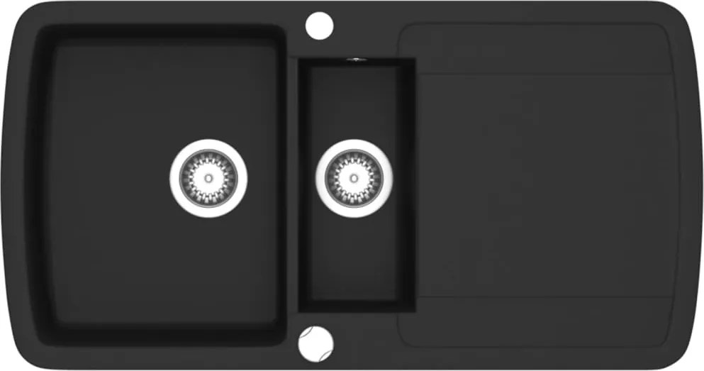 vidaXL Chiuvetă de bucătărie din granit cu două cuve, negru
