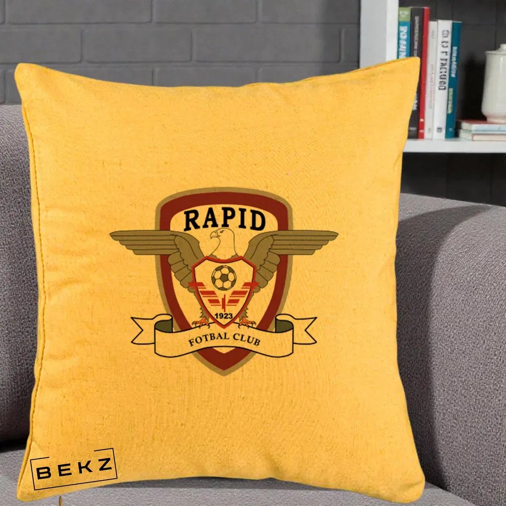 Perna Personalizata Rapid Fotbal Club 1923, 40x40 cm, Galben, Husa Detasabila, Perna Inclusa, BEKZ®