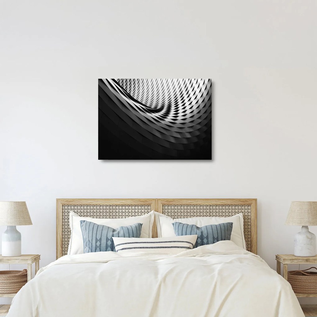 Tablou pe sticlă abstract - spirală alb neagră (70x50 cm)