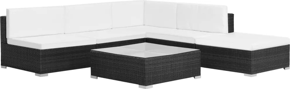 vidaXL Set mobilier de grădină cu perne, 6 piese, negru, poliratan