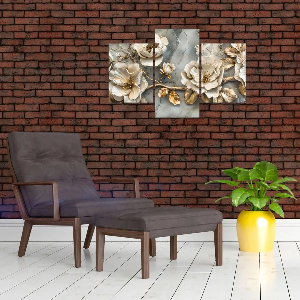 Tablou - Marmură de fundal cu flori (90x60 cm)