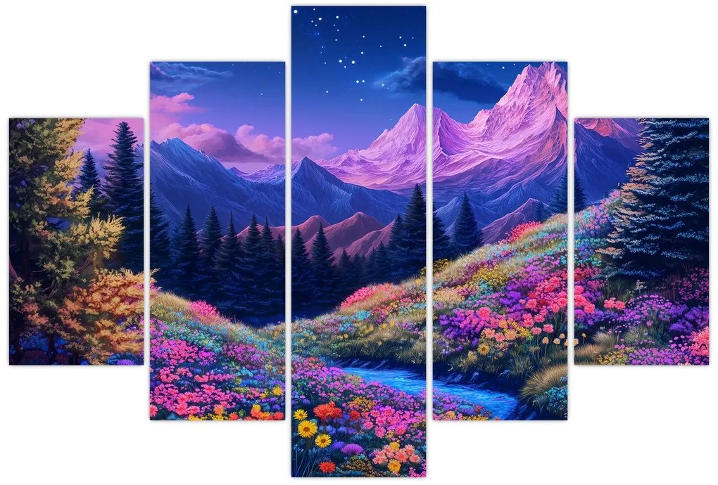 Tablou - Peisaj violet la lună plină (150x105 cm)